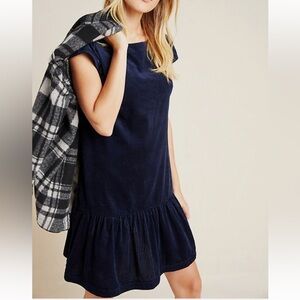 Anthropologie Maeve Navy Flounce Corduroy Dress 6